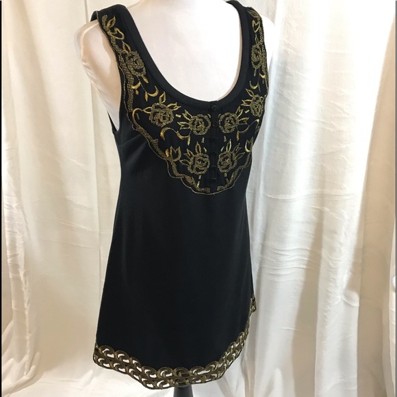 Free People Dresses & Skirts - Free People Black & Gold Embroidery Dress